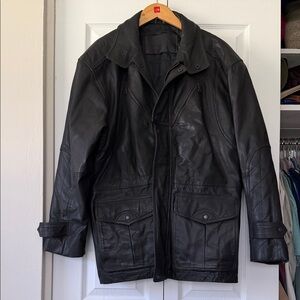 Men's Black Leather Field Jacket - Classic Military Style